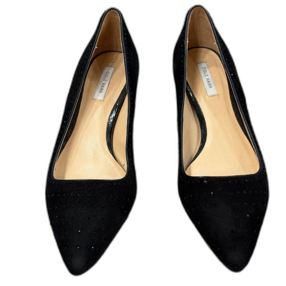 Cole Haan Black Suede Rhinestone Kitten Heels Size 7.5